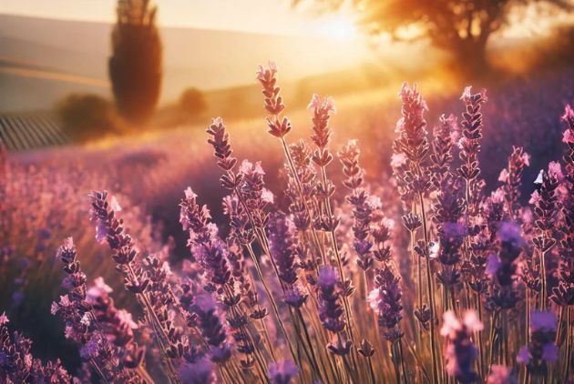 lavanda no campo com fundo ensolarado